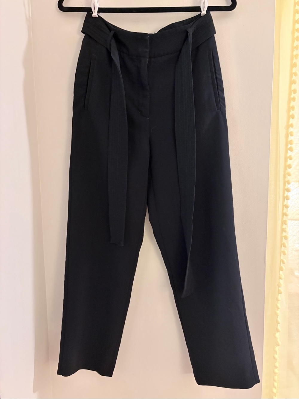 Wilfred Black High-Waist Straight-Leg Pants with Self-Tie Belt